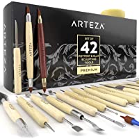 ARTEZA® Set de Herramientas de Esculpir Arcilla y modelar cerámica- para Profesionales o novatos- Materiales de Madera…
